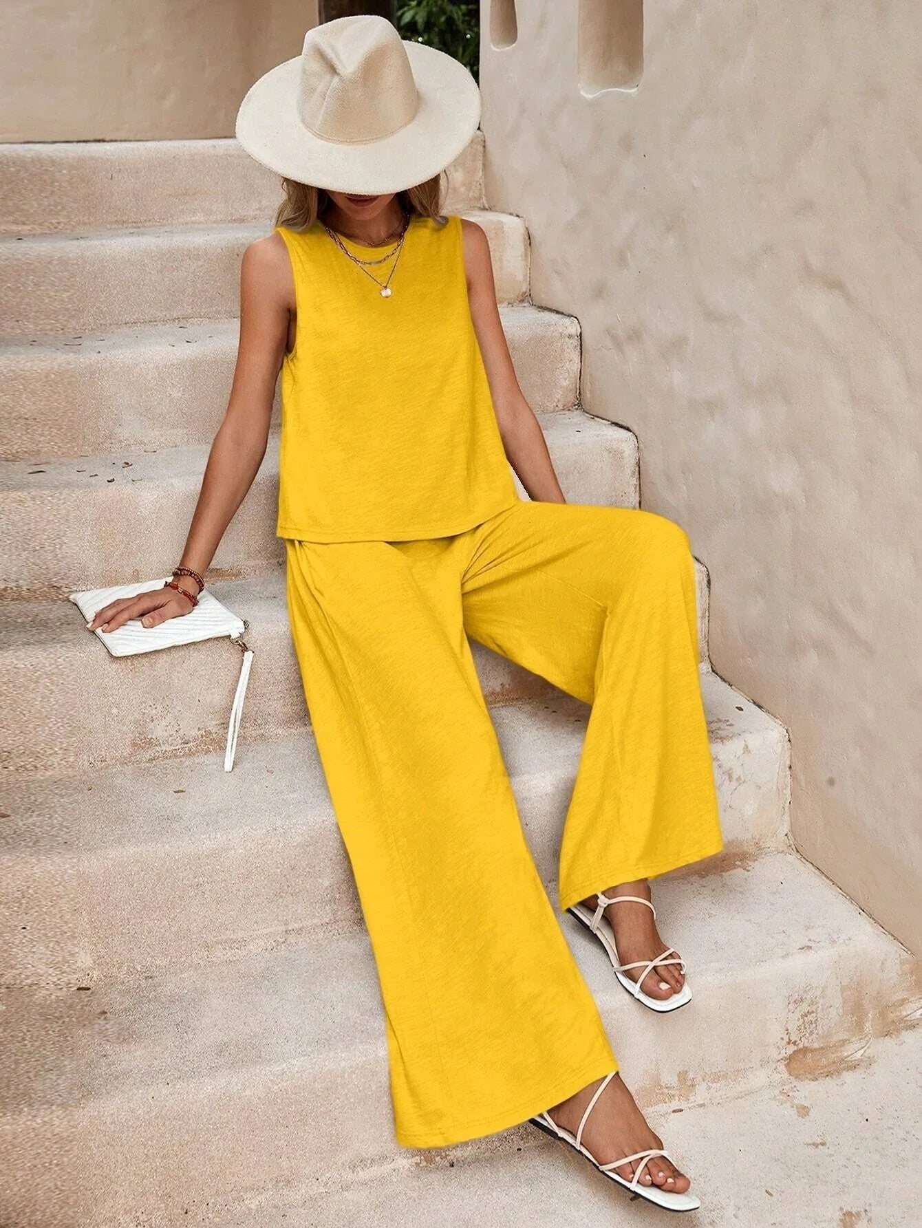 Women's Solid Color Casual Two-Piece Outfit Set