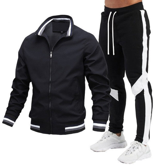 Men's Zip Jacket & Contrast-Panel Pants Set - Five Colors