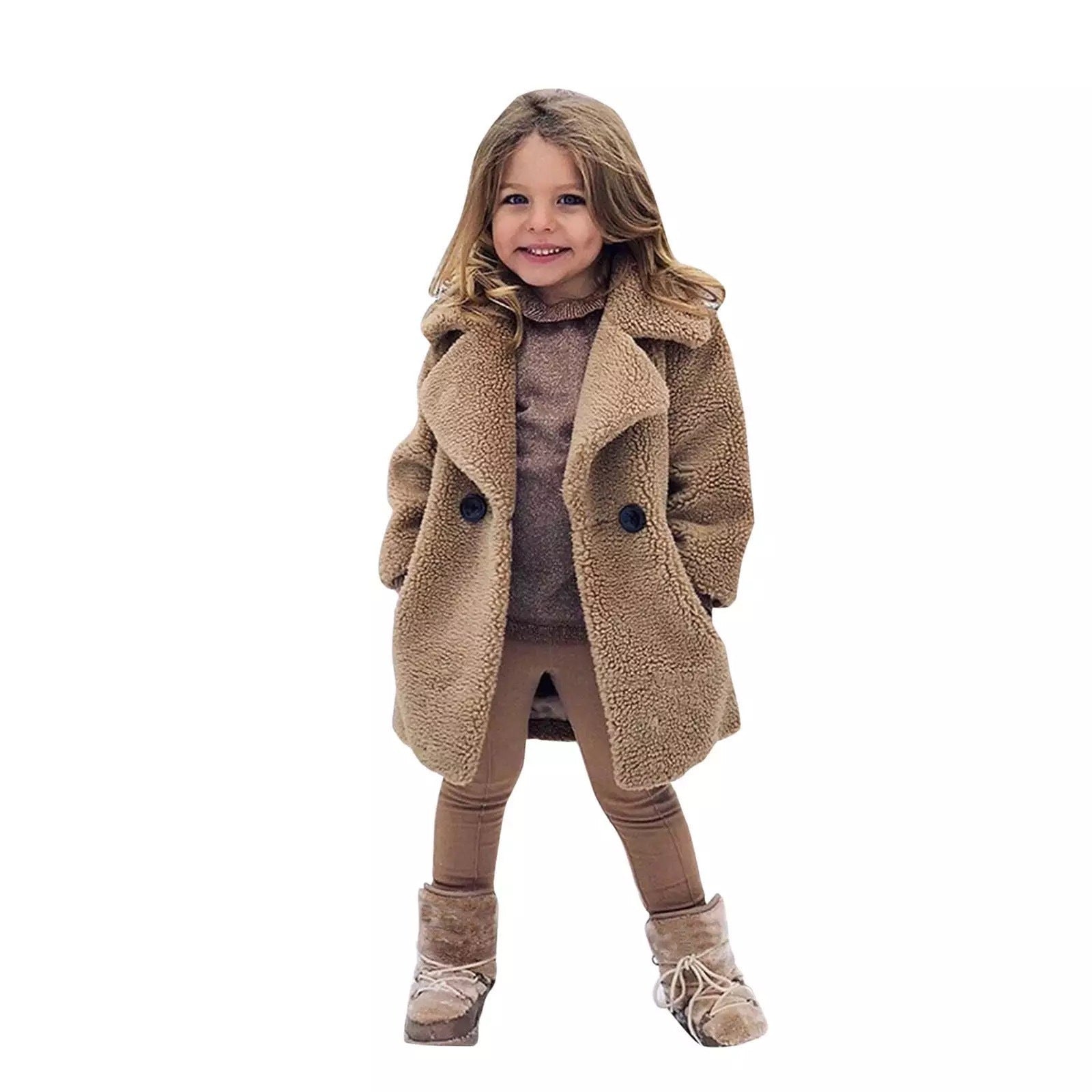Girl's Classic Trench Coat | Lapel Collar Solid Color Jacket