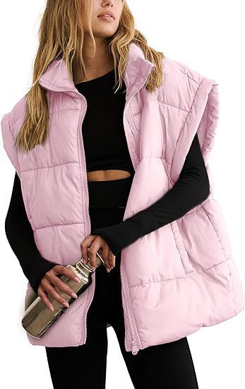 Women's Solid Color Quilted Vest | Stand Collar Zip Pocket Coat