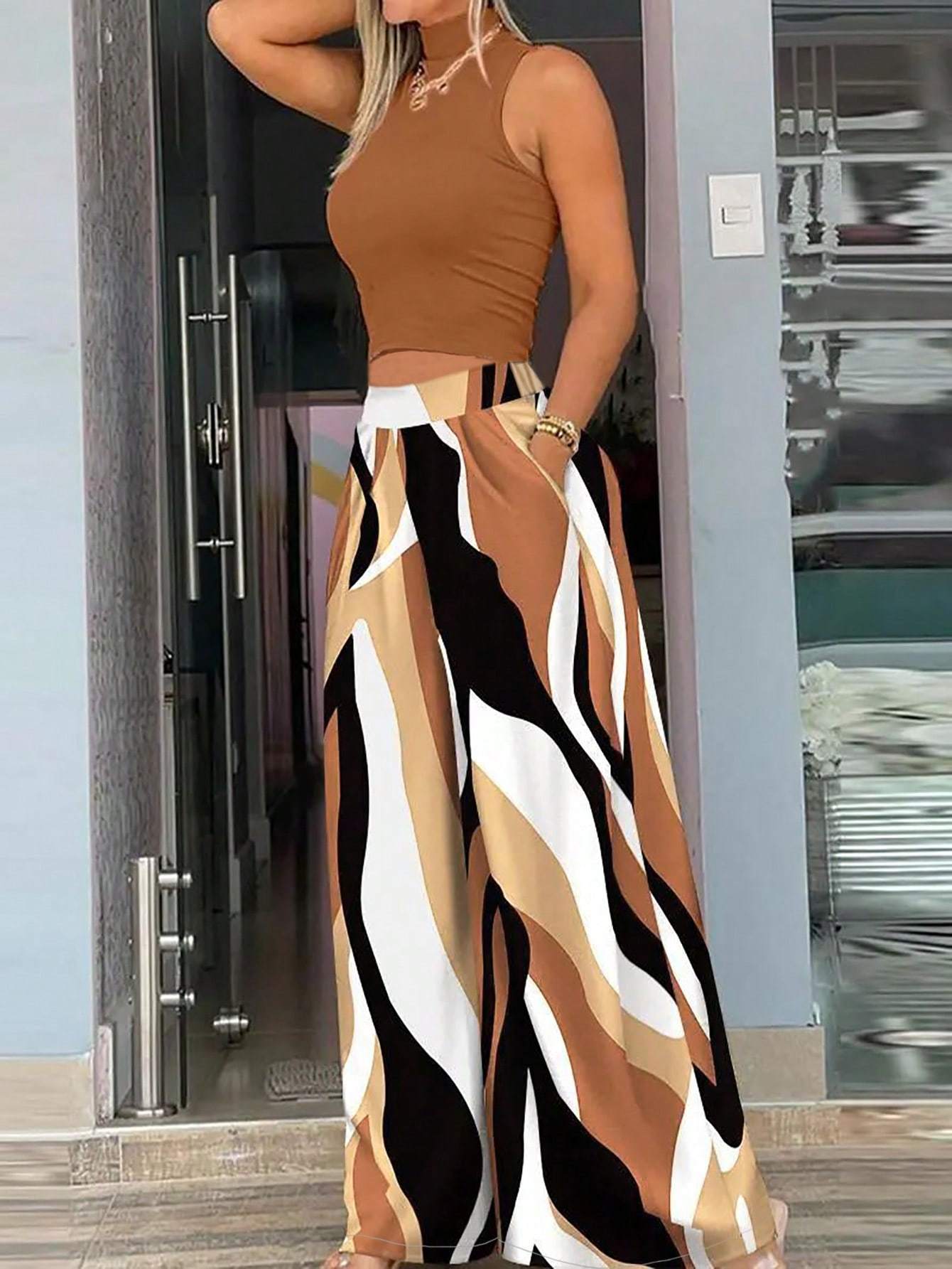 Women's Vacation Knit Set | Semi-High Neck Casual Outfit