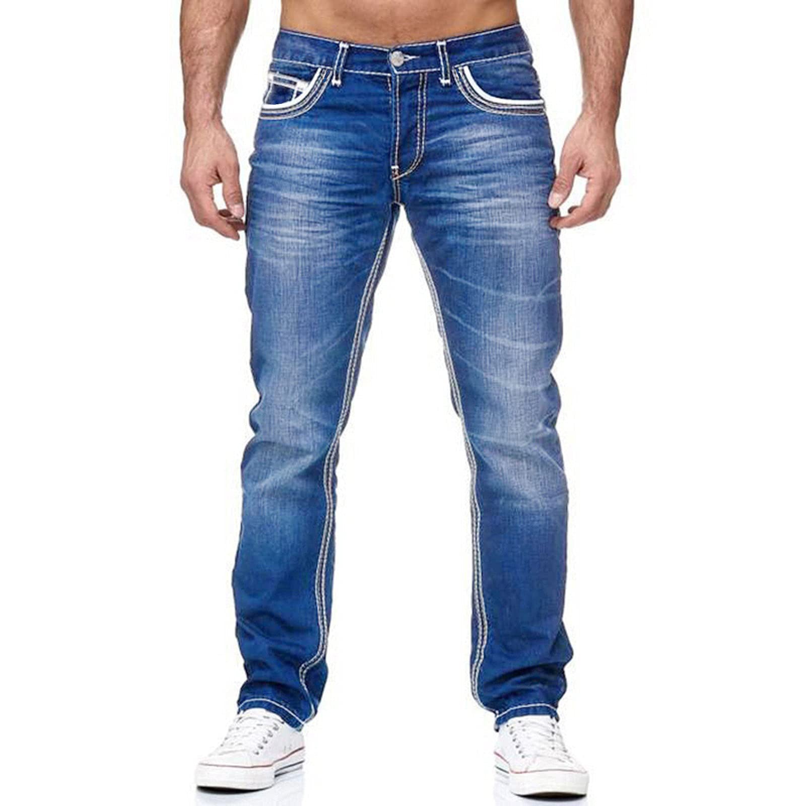 Men's Straight Leg Jeans | Business Casual Cotton Pants with Pockets