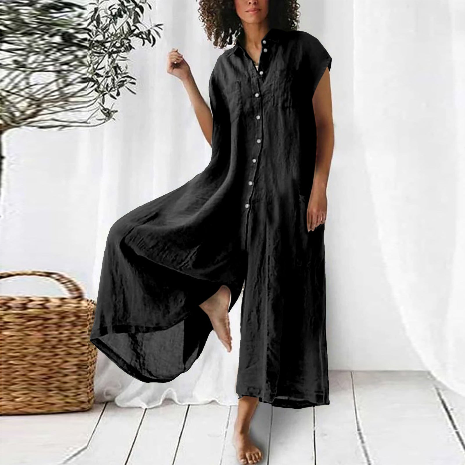 Women's Long Sleeve Jumpsuit | Casual Mid-Length Solid Color Romper