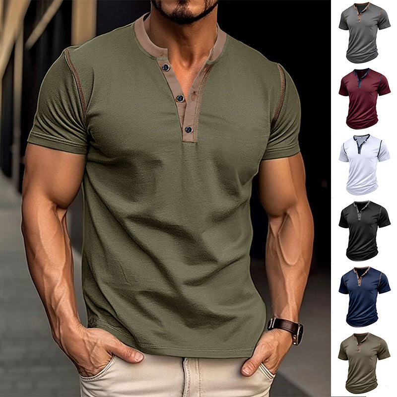 Men's V-Neck Polo Shirt | Summer Button Detail Short Sleeve
