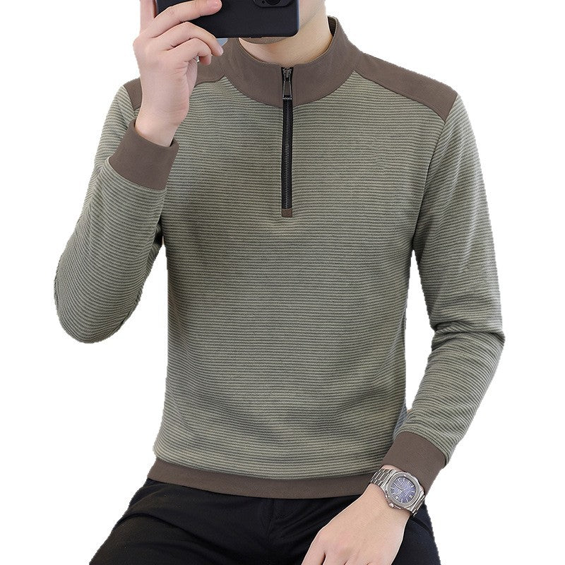 Men's Striped Half-Zip Pullover - Long Sleeve, Slim Fit