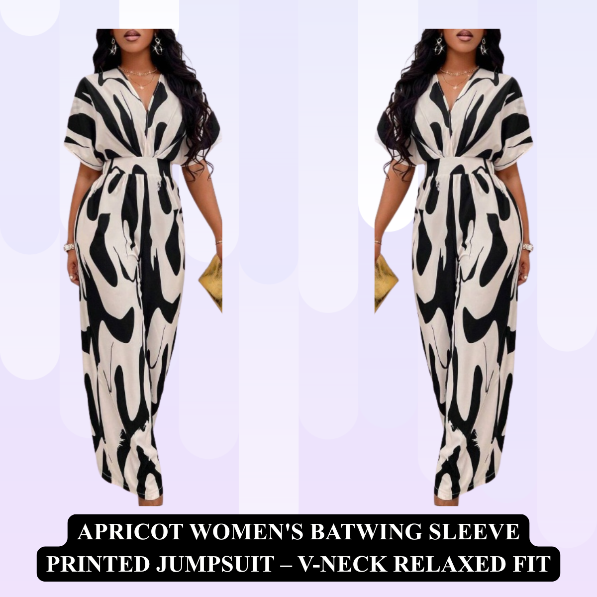 Women's Batwing Sleeve Printed Jumpsuit – V-Neck Relaxed Fit