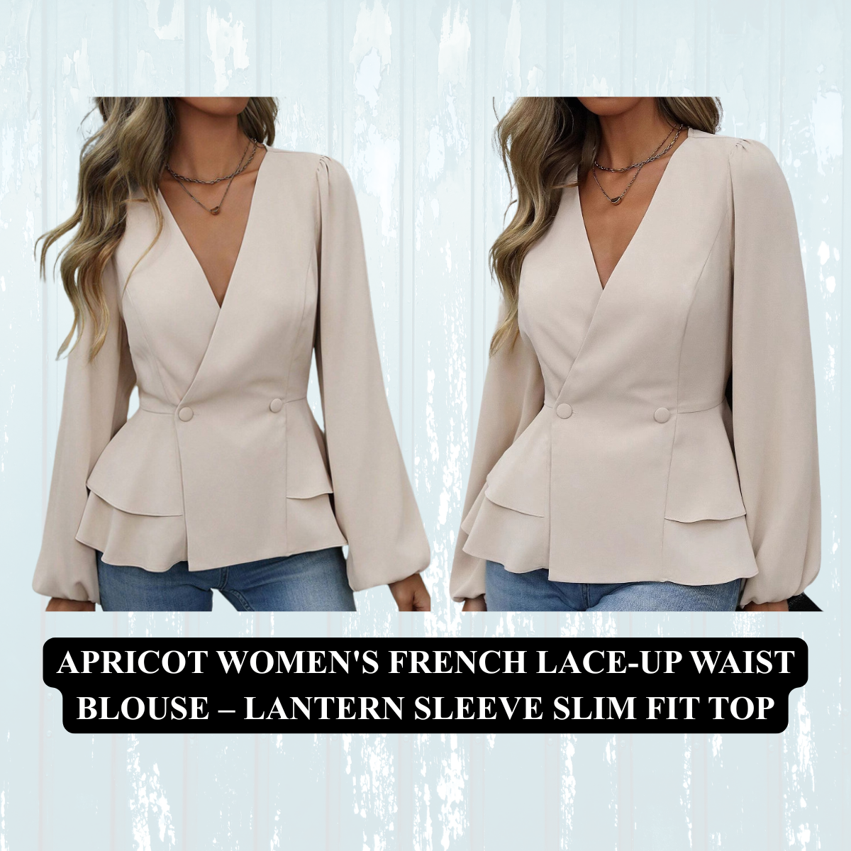 Women's French Lace-Up Waist Blouse – Lantern Sleeve Slim Fit Top