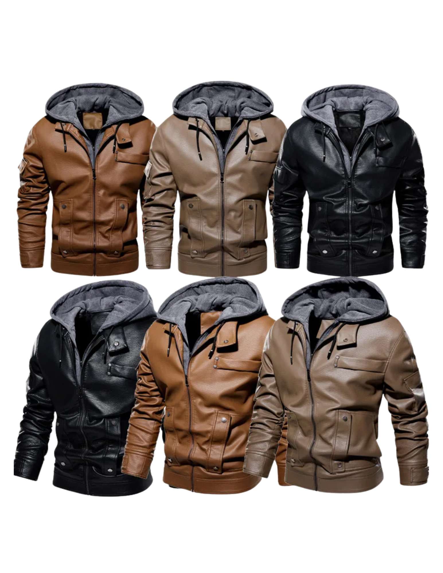 Men's PU Leather Hooded Coat – Loose Fit Insulated Winter Jacket