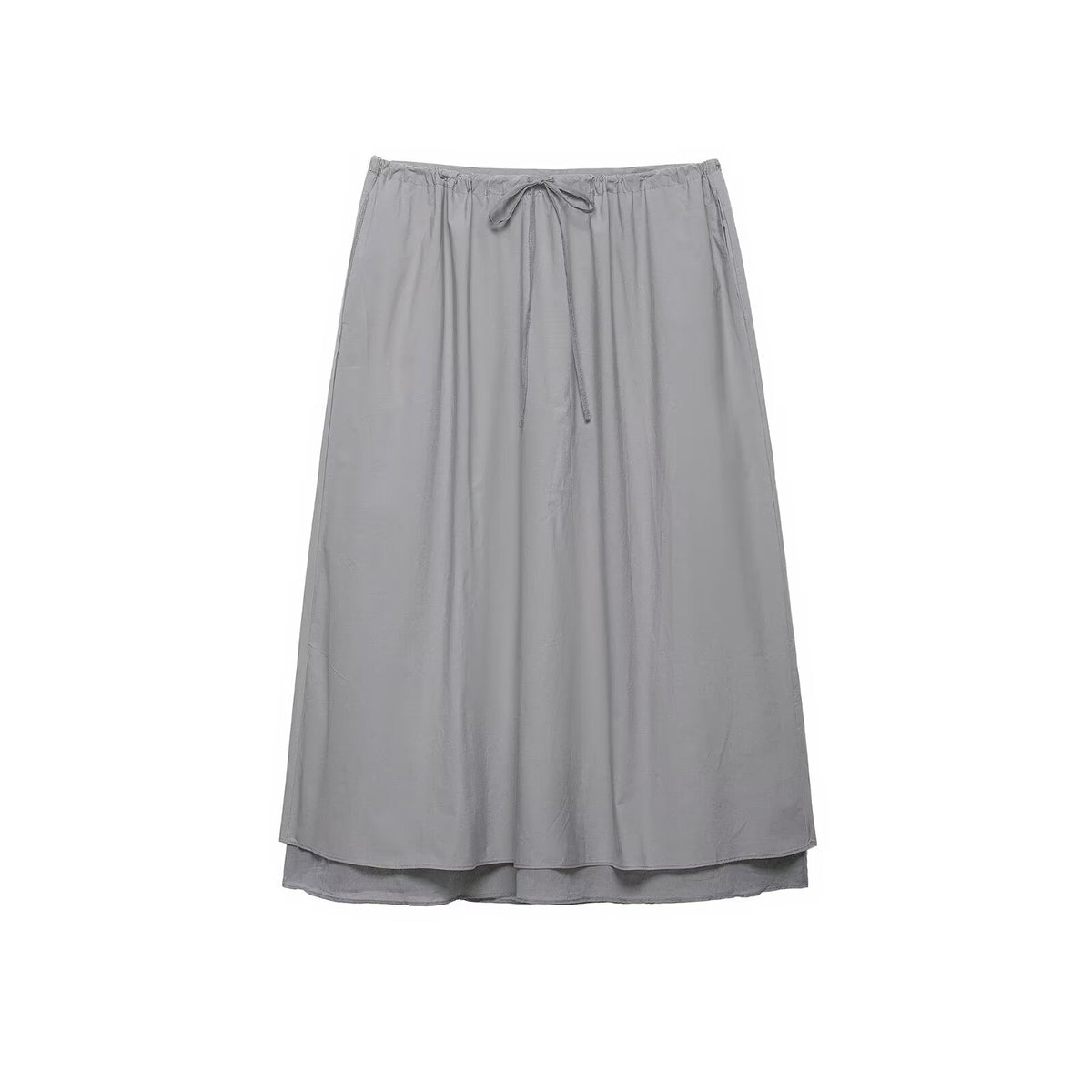 Women's Gray Midi Skirt - Front Tie & Layered Hem