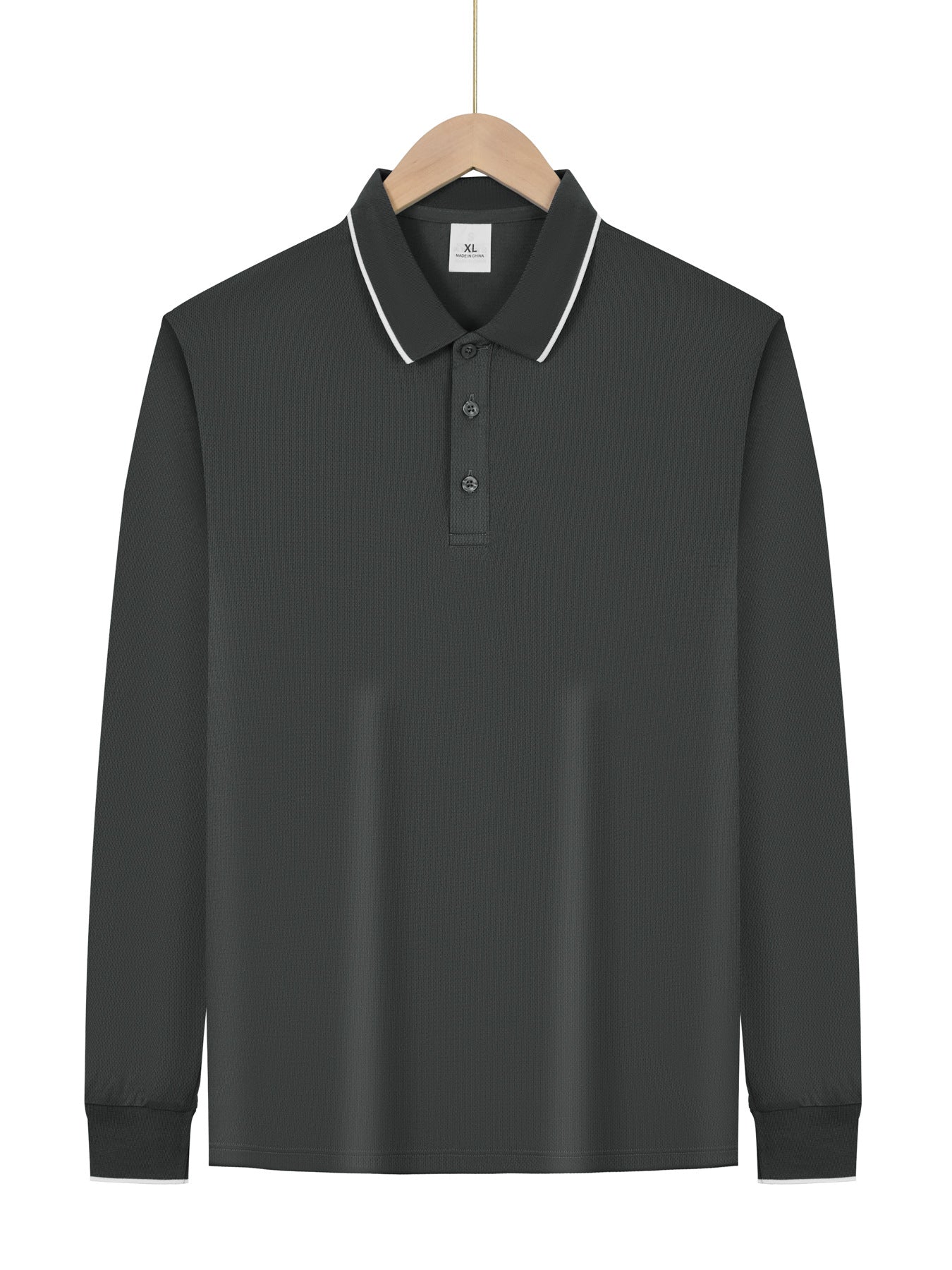 Men's Long-Sleeve Polo Shirt - Loose Fit, Solid Color