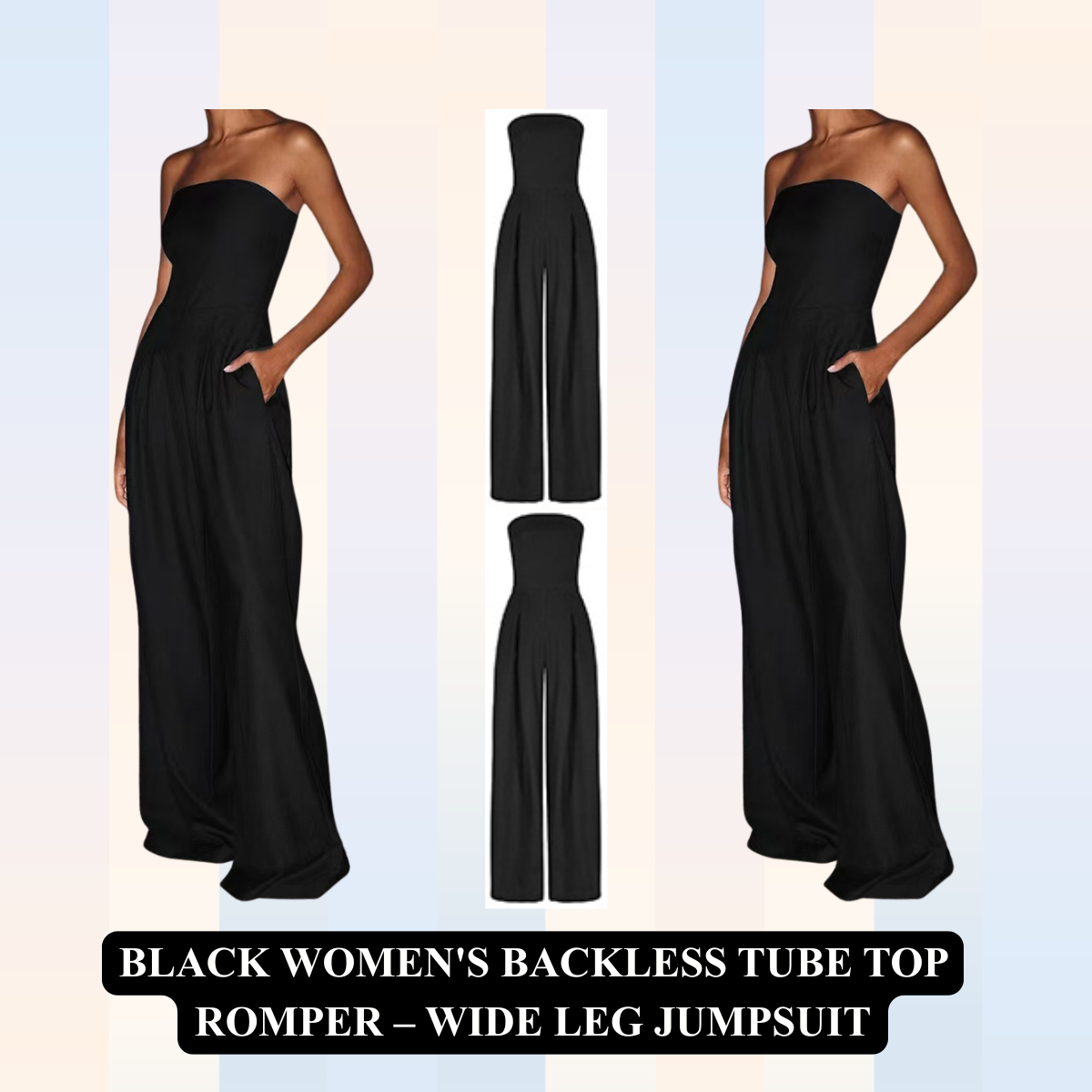 Women's Backless Tube Top Romper – Wide Leg Jumpsuit