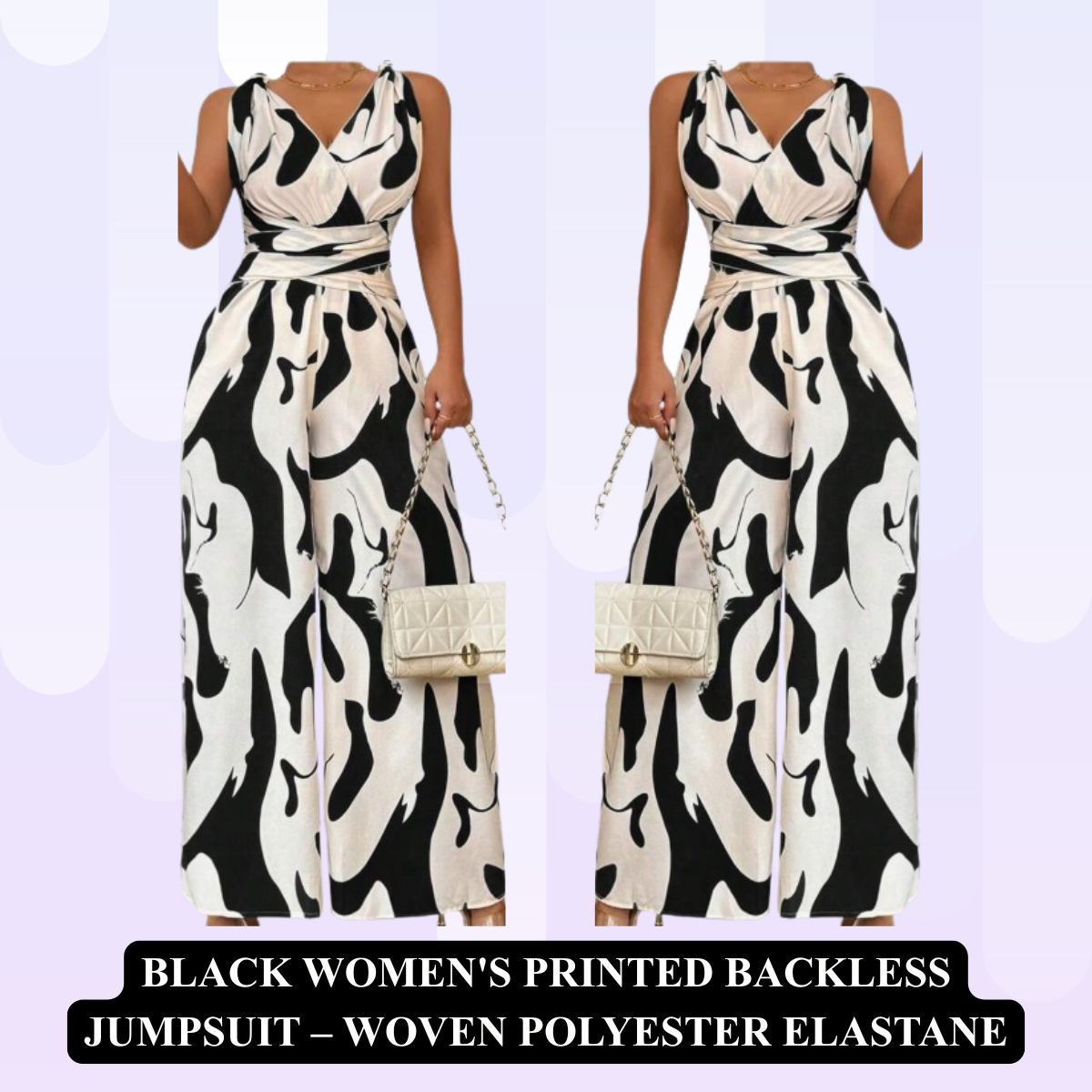 Women's Printed Backless Jumpsuit – Woven Polyester Elastane