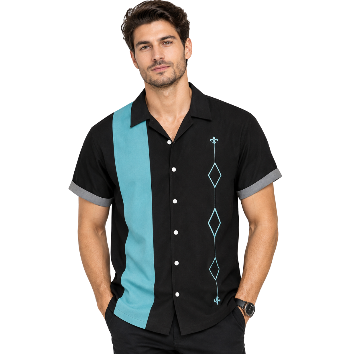 Men's Loose Fit Hawaiian Shirt - 3D Print Color Block Short Sleeve