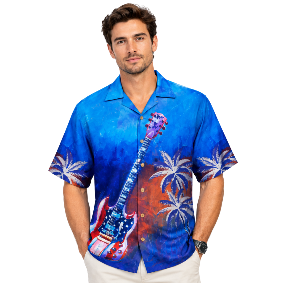 Men's Loose Fit Hawaiian Shirt - 3D Print Color Block Short Sleeve