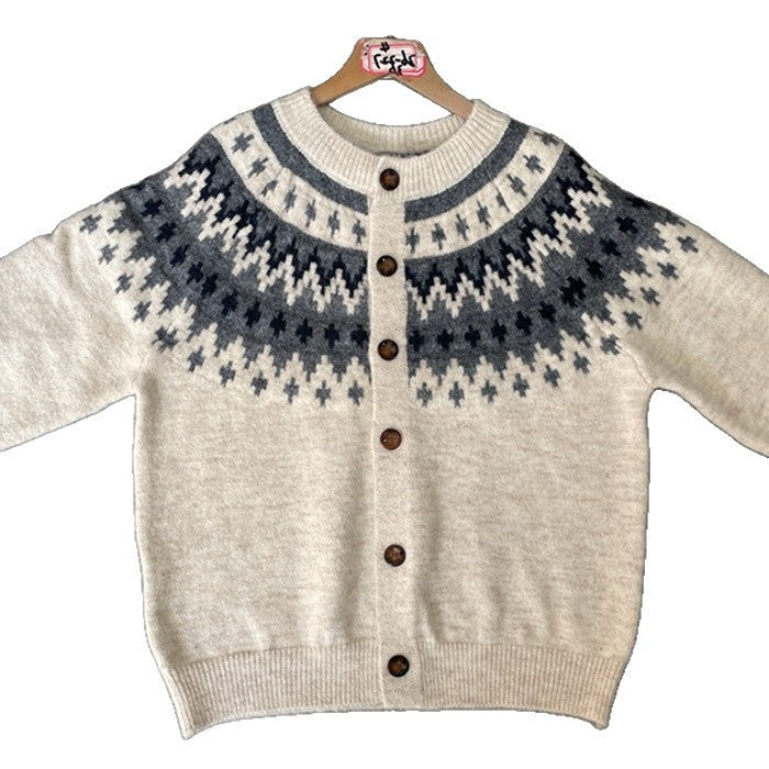 Women's Geometric Jacquard Cardigan - Loose Fit Button Front