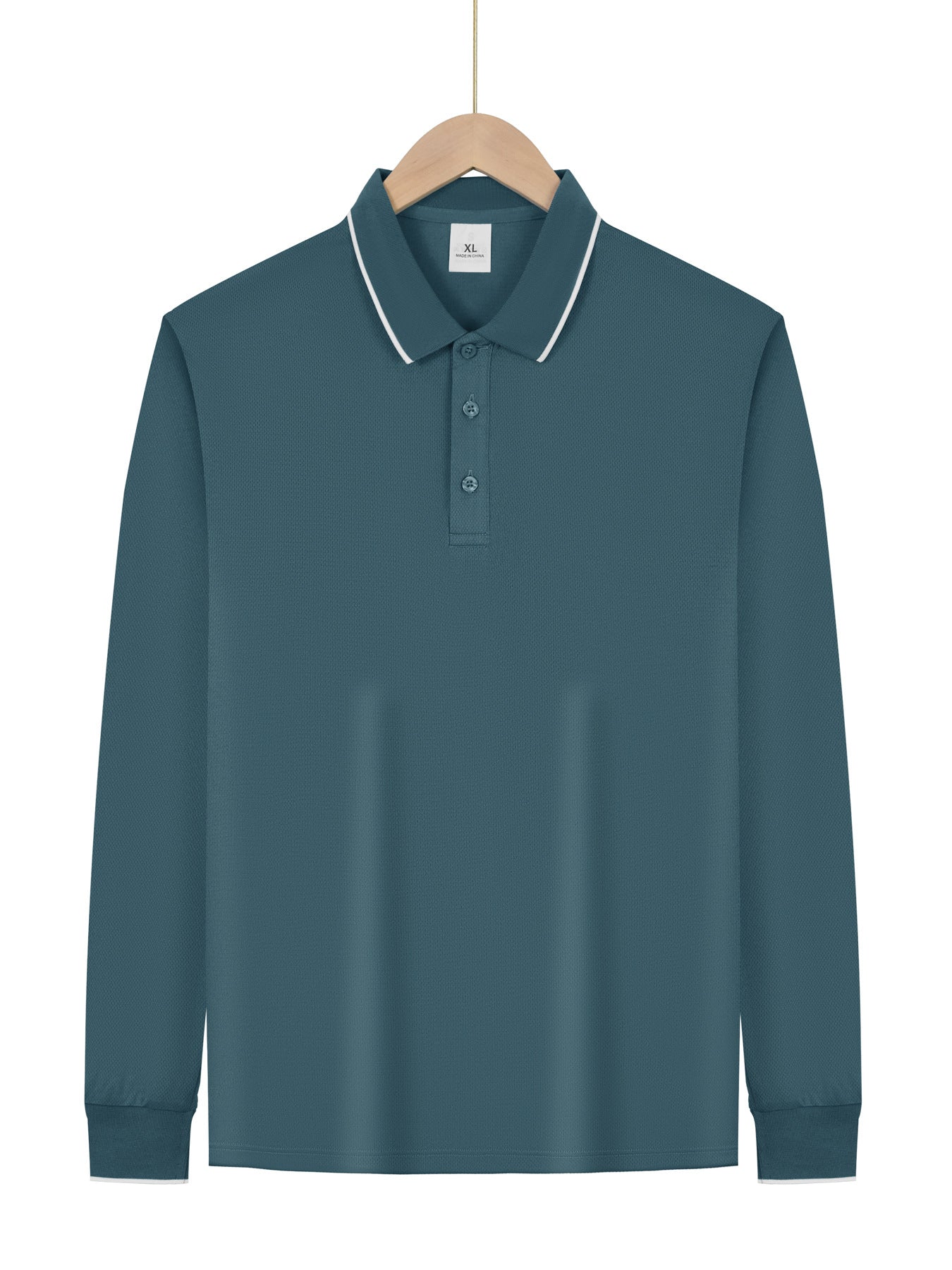 Men's Long-Sleeve Polo Shirt - Loose Fit, Solid Color