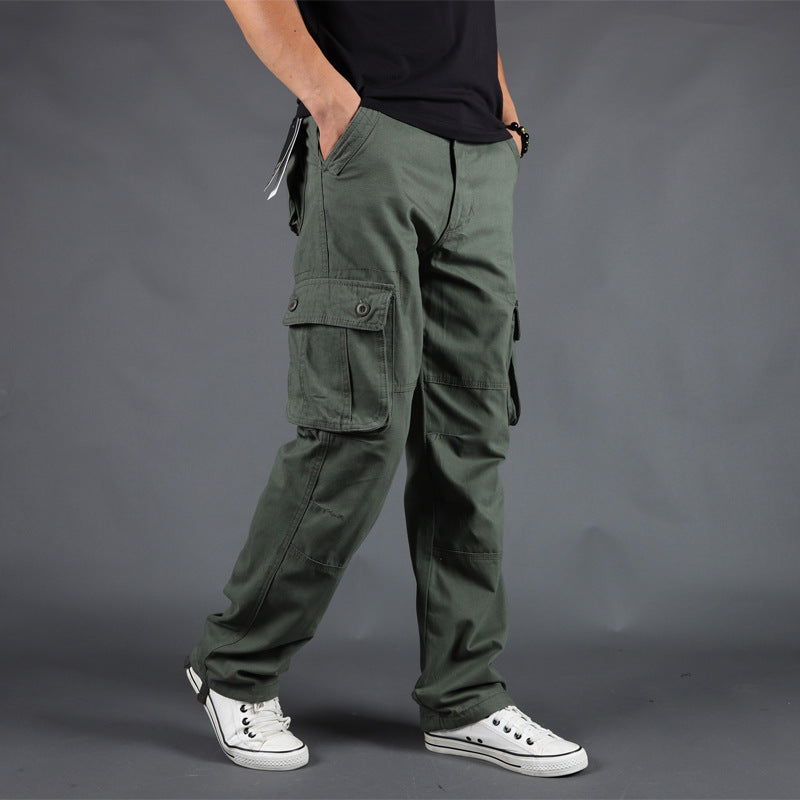 Men's Washed Cotton Cargo Pants - Mid Rise, Six Pockets
