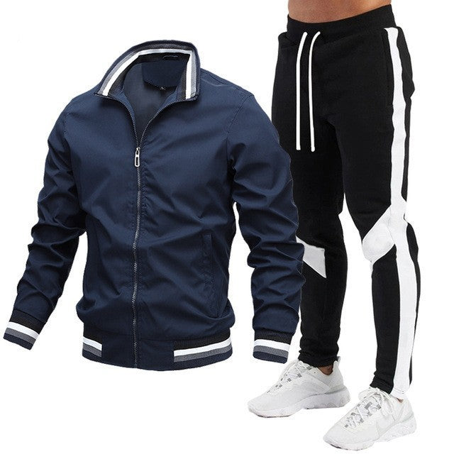 Men's Zip Jacket & Contrast-Panel Pants Set - Five Colors