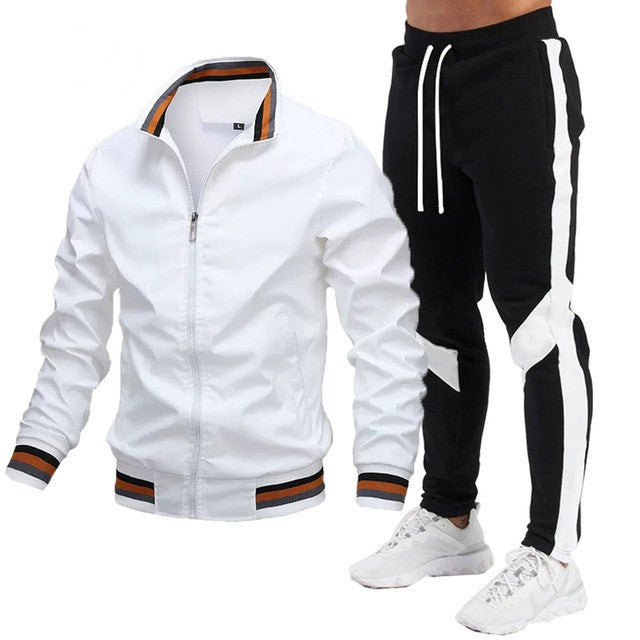 Men's Zip Jacket & Contrast-Panel Pants Set - Five Colors
