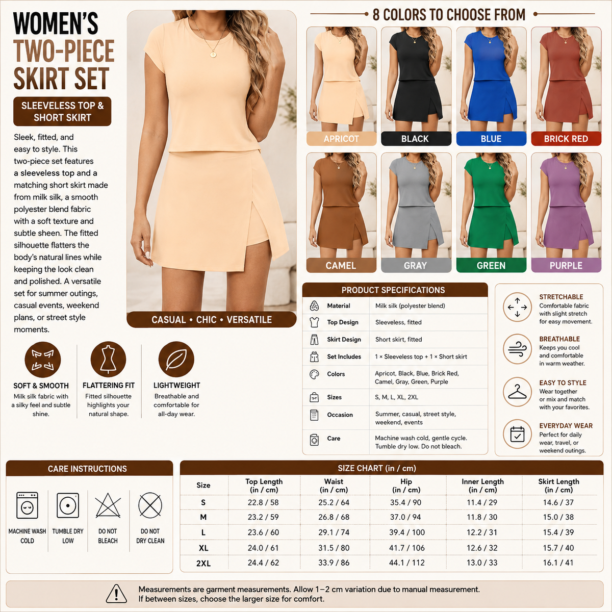 Women's Two-Piece Skirt Set – Sleeveless Top & Short Skirt