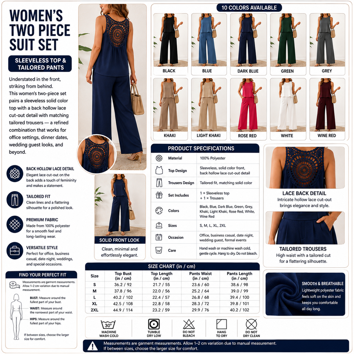 Women's Two-Piece Suit Set – Sleeveless Top & Tailored Pants