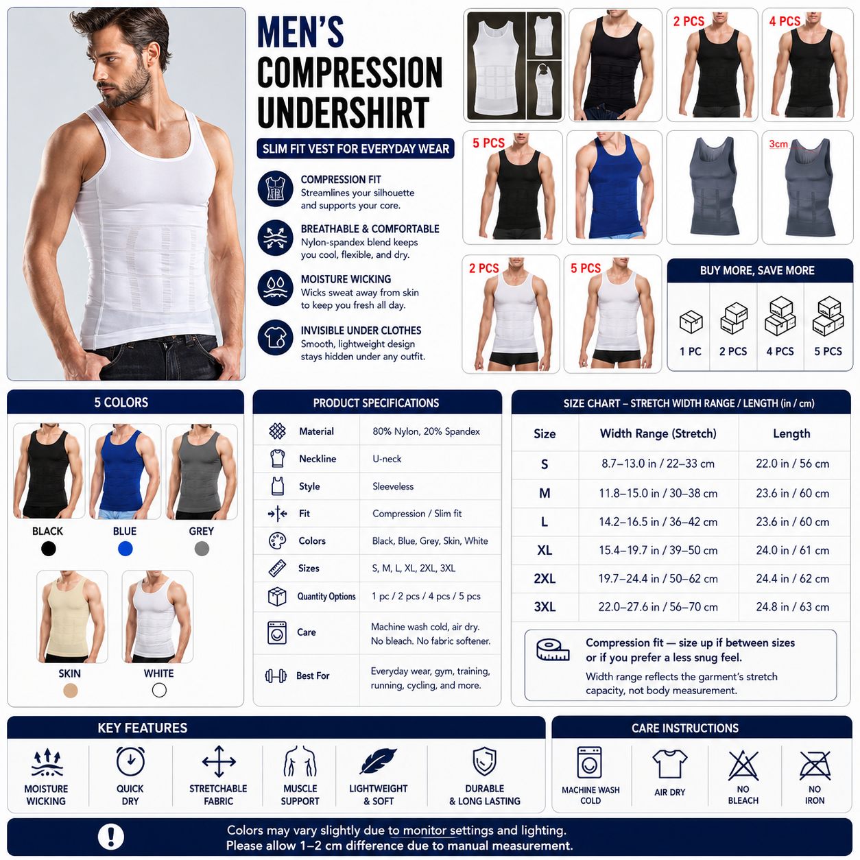 Men's Compression Undershirt – Slim Fit Vest for Everyday Wear