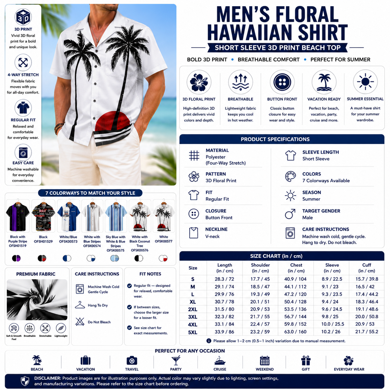 Men's Floral Hawaiian Shirt – Short Sleeve 3D Print Beach Top