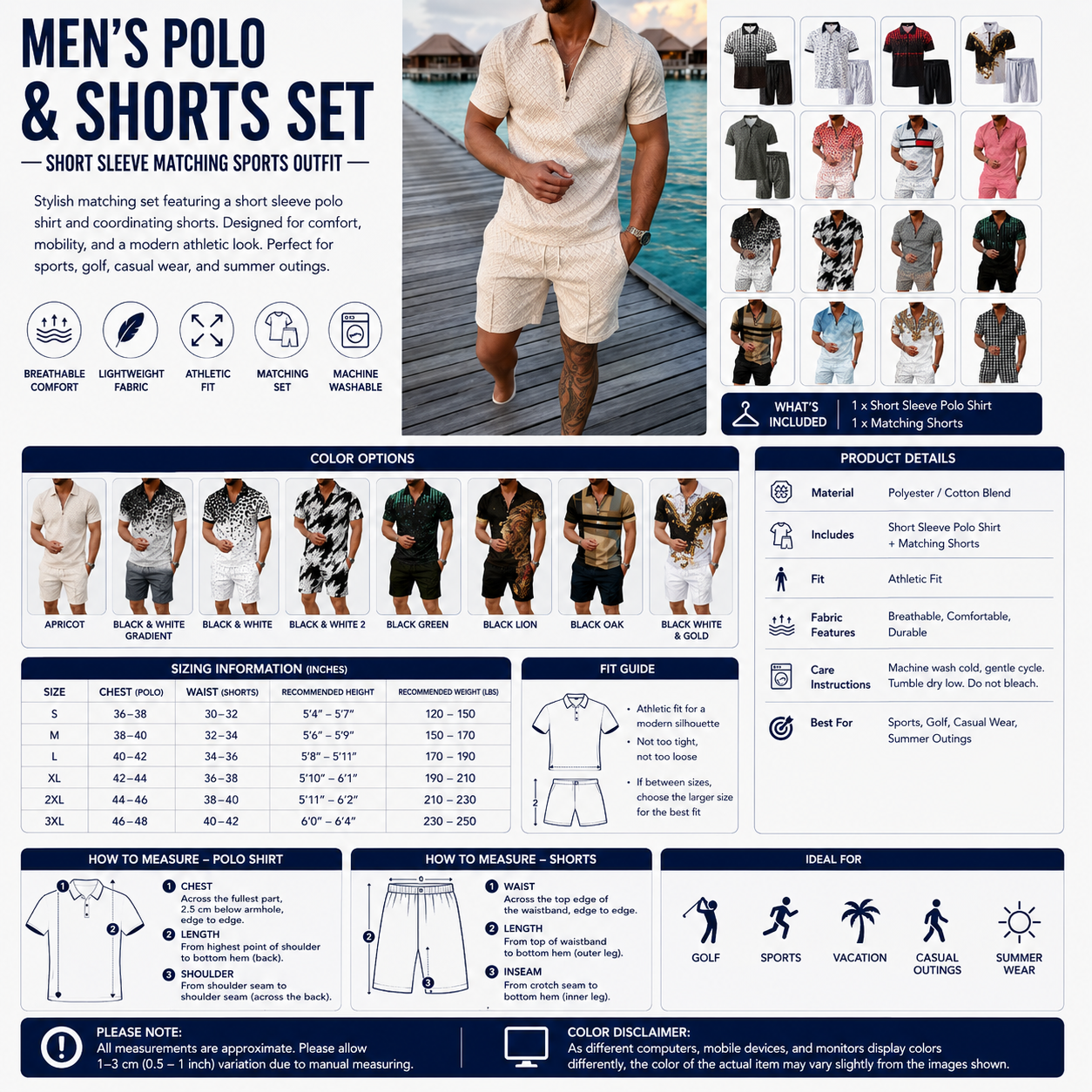 Men's Polo and Shorts Set – Short Sleeve Matching Sports Outfit