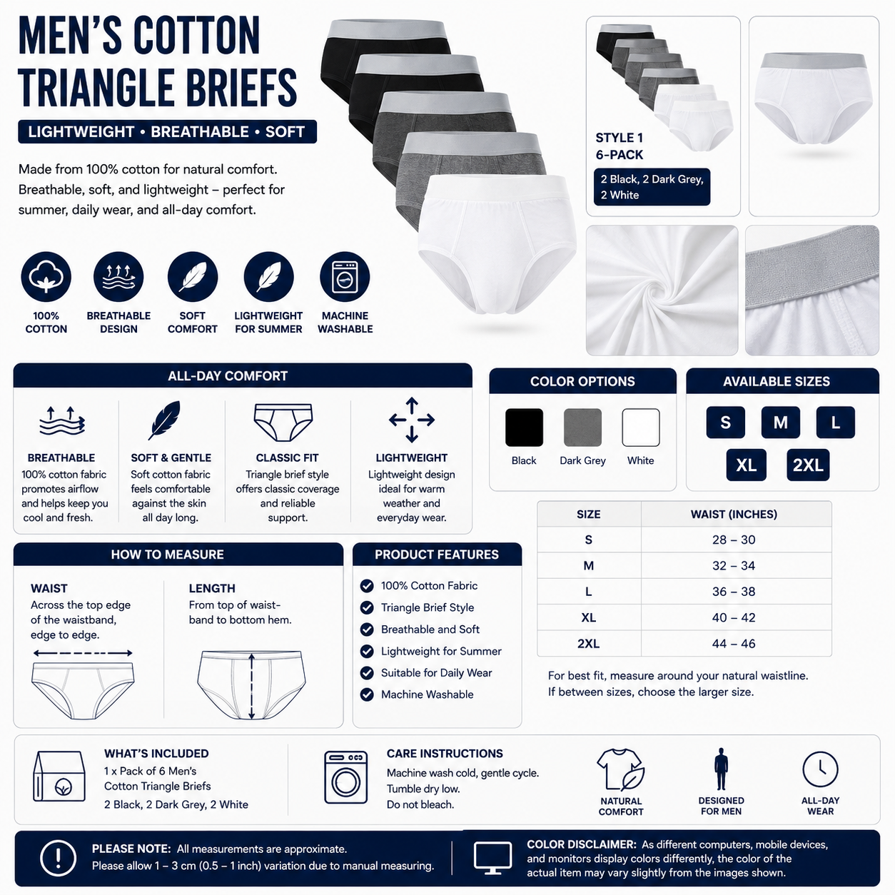 Men's Cotton Triangle Briefs – Lightweight Breathable Soft