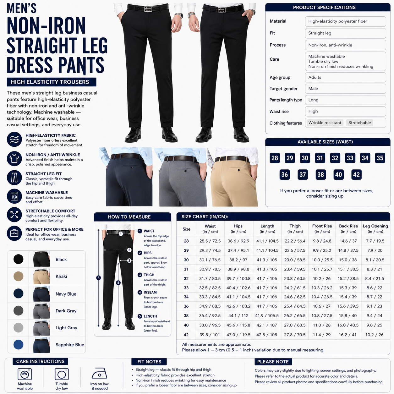 Men's Non-Iron Straight Leg Dress Pants – High Elasticity Trousers