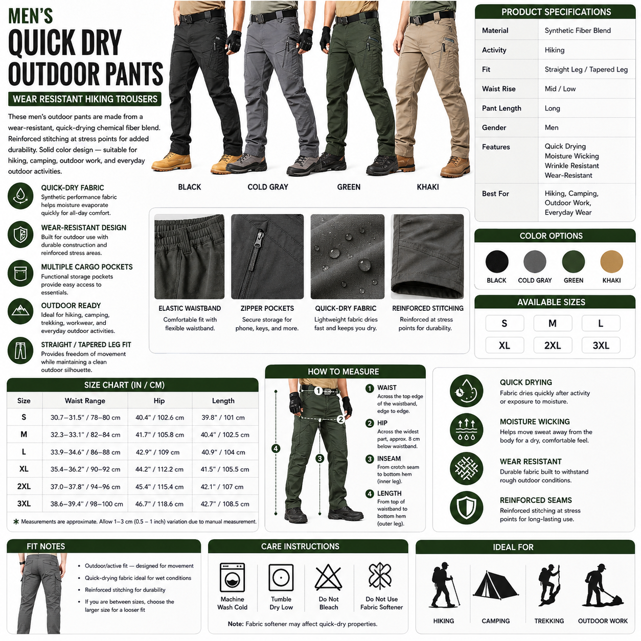 Men's Quick Dry Outdoor Pants – Wear Resistant Hiking Trousers