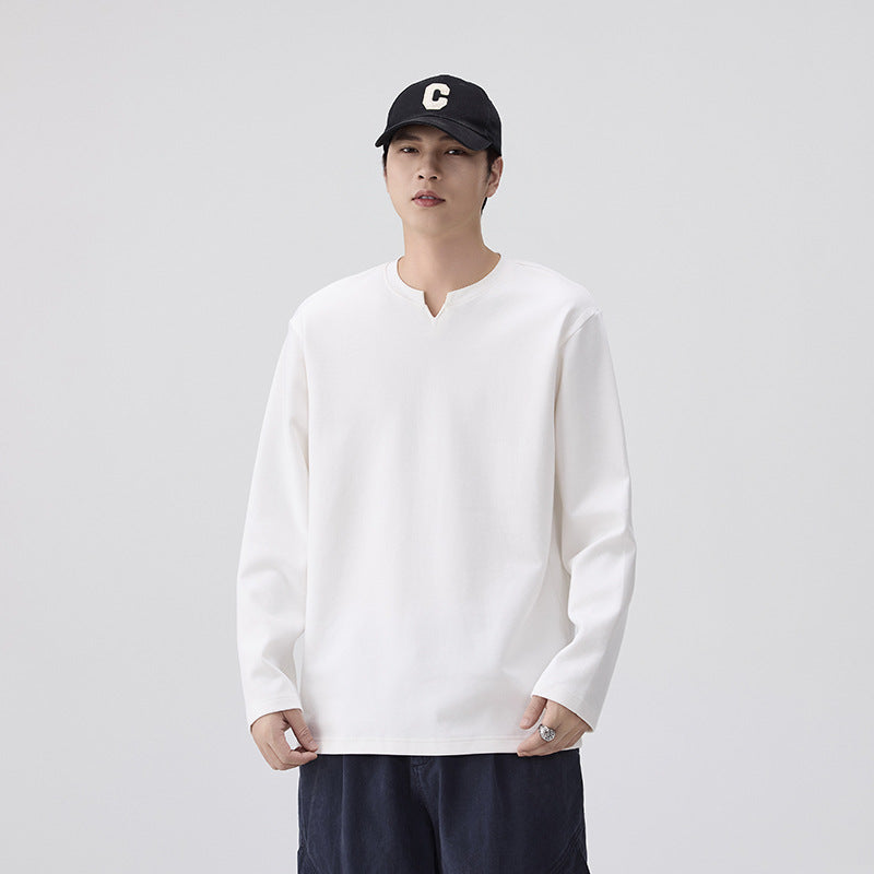 Men's Notched-Neck Long-Sleeve Shirt - Loose Fit