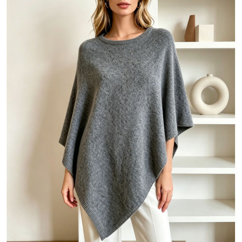 Women's Solid Color Knit Cape Sweater - One Size