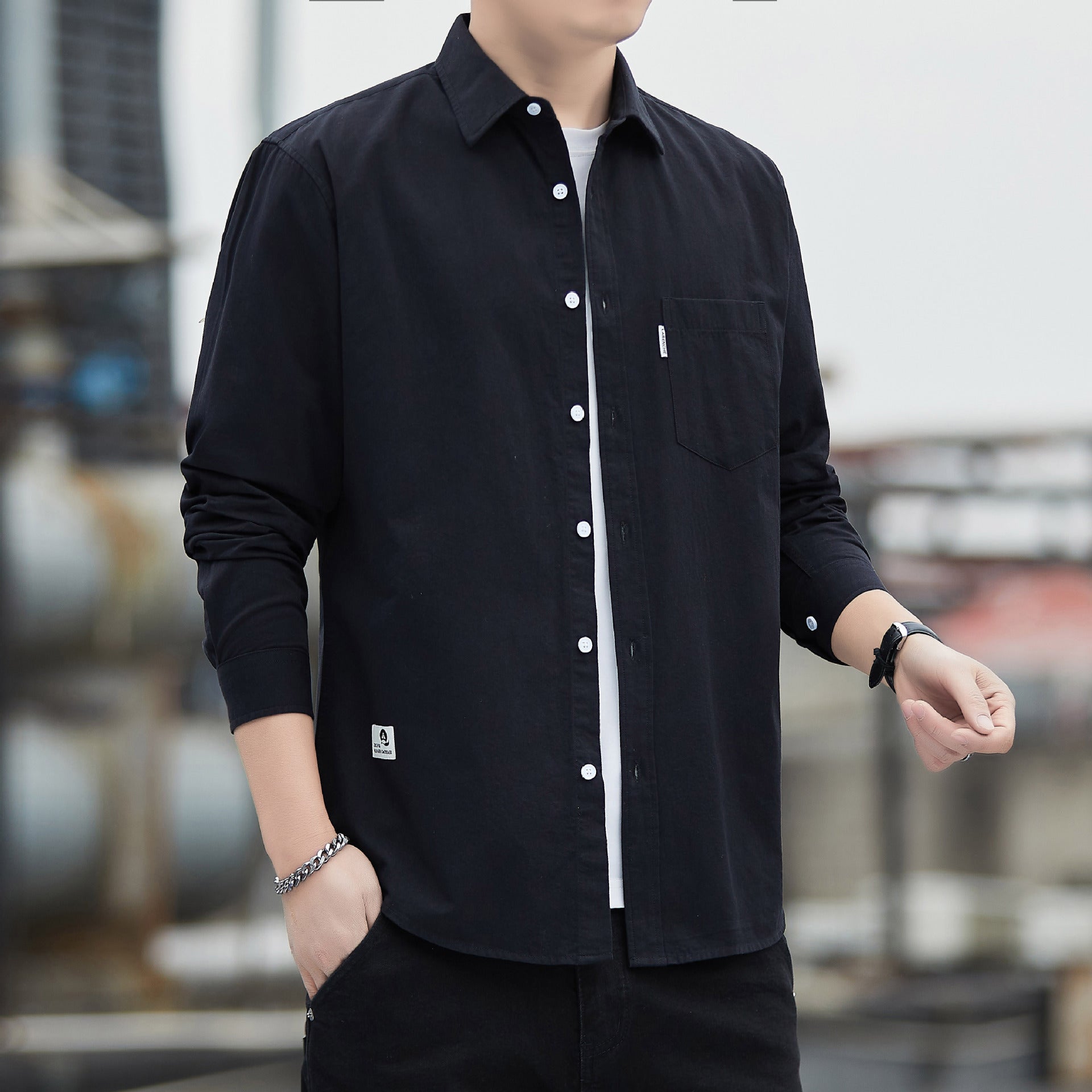 Men's Cotton-Blend Casual Shirt - Regular Fit, Turn-Down Collar