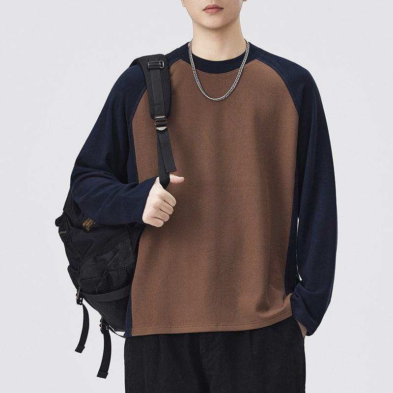 Men's Color-Block Long-Sleeve Raglan T-Shirt - Loose Fit