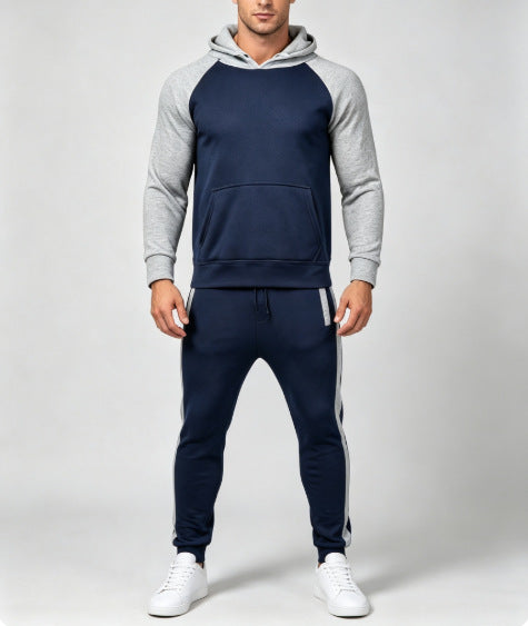Men's Color-Block Hoodie & Striped Pants Set - Six Colors