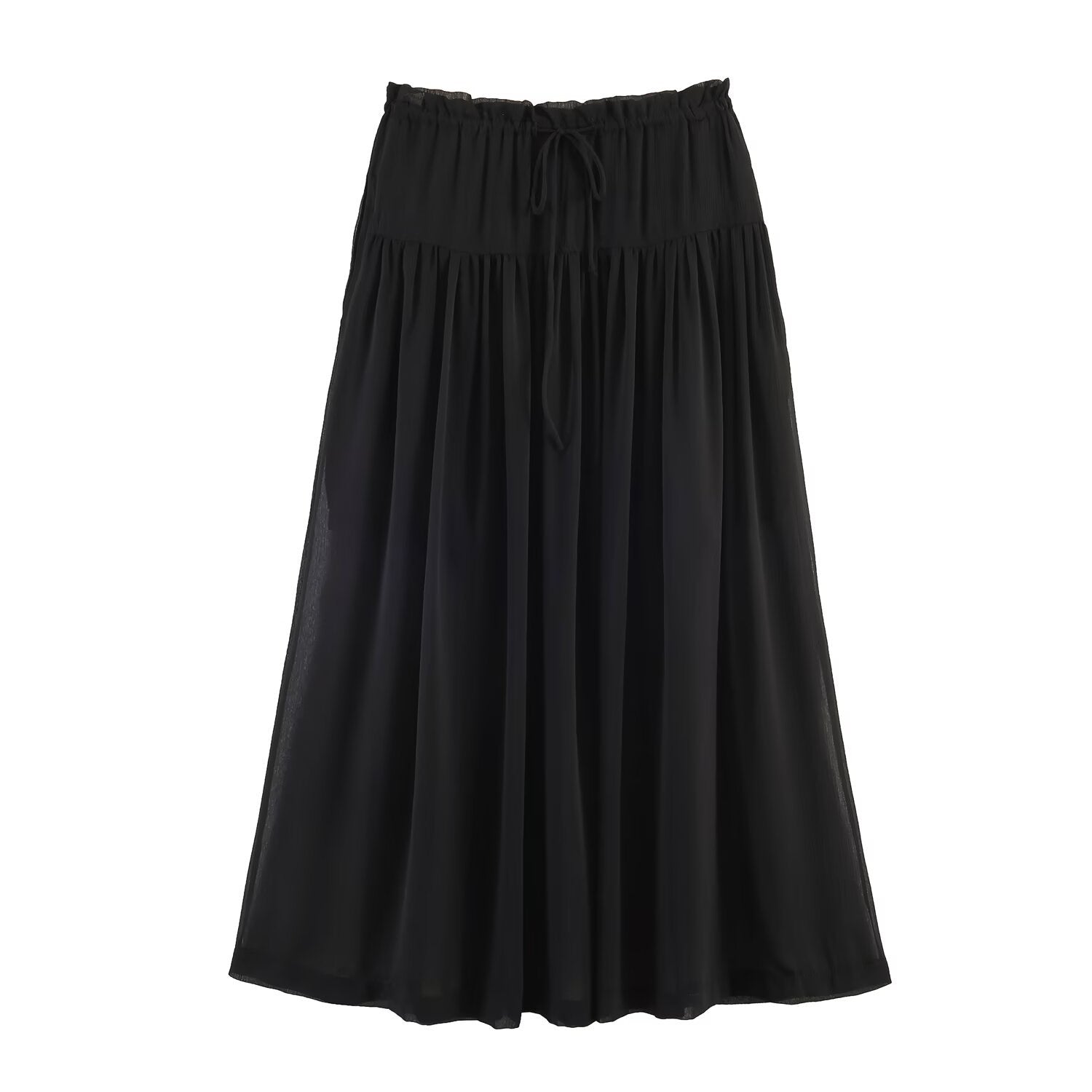 Women's Drawstring A-Line Midi Skirt - Brown, Black & White