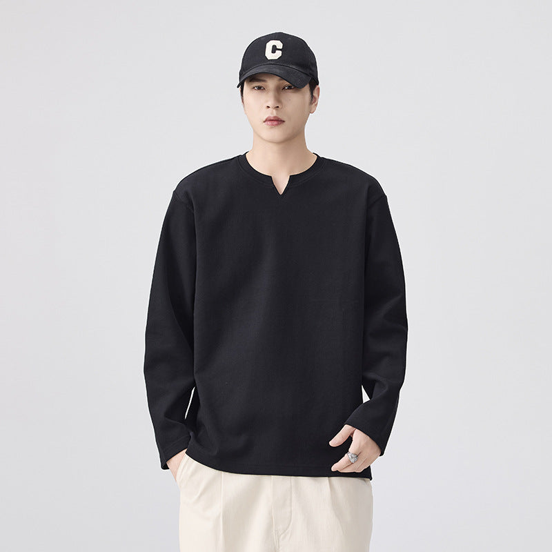 Men's Notched-Neck Long-Sleeve Shirt - Loose Fit