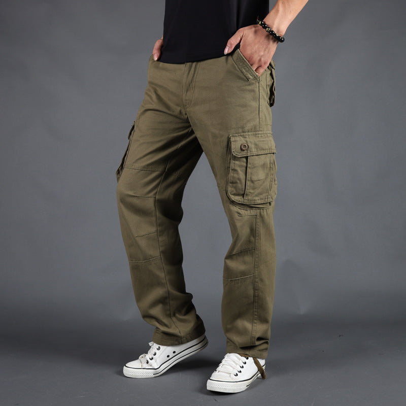Men's Washed Cotton Cargo Pants - Mid Rise, Six Pockets