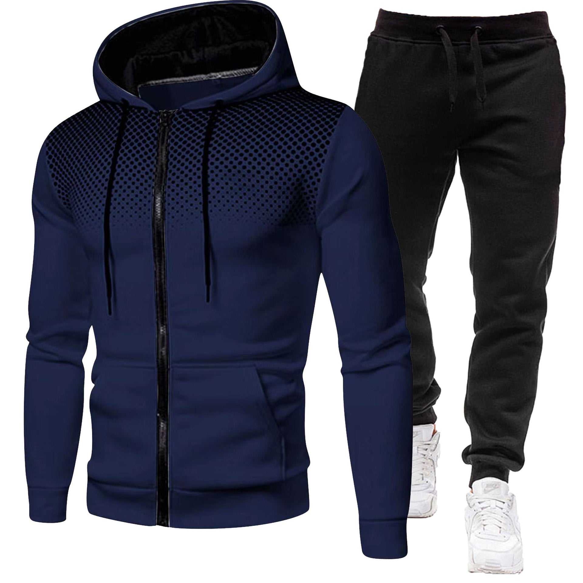 Men's Gradient-Dot Zip Hoodie & Black Pants Set - Ten Colors