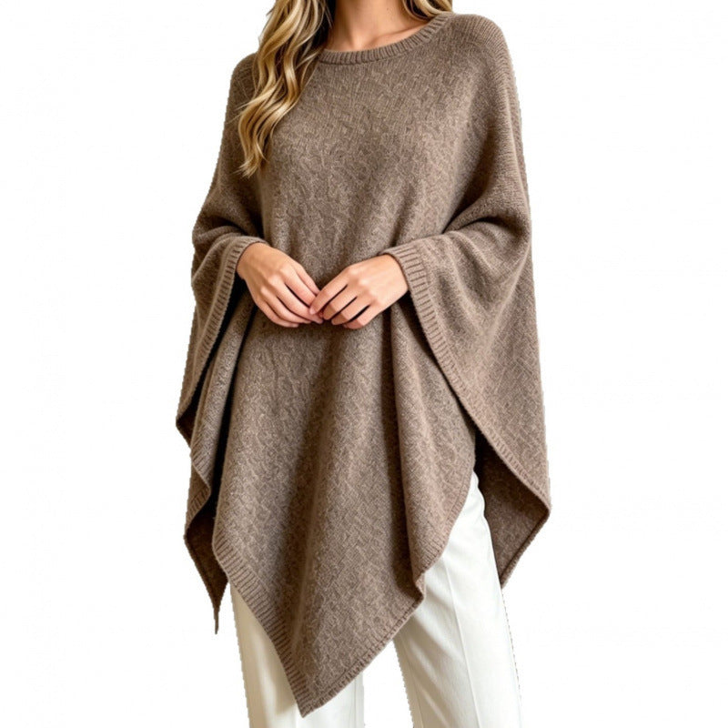 Women's Solid Color Knit Cape Sweater - One Size