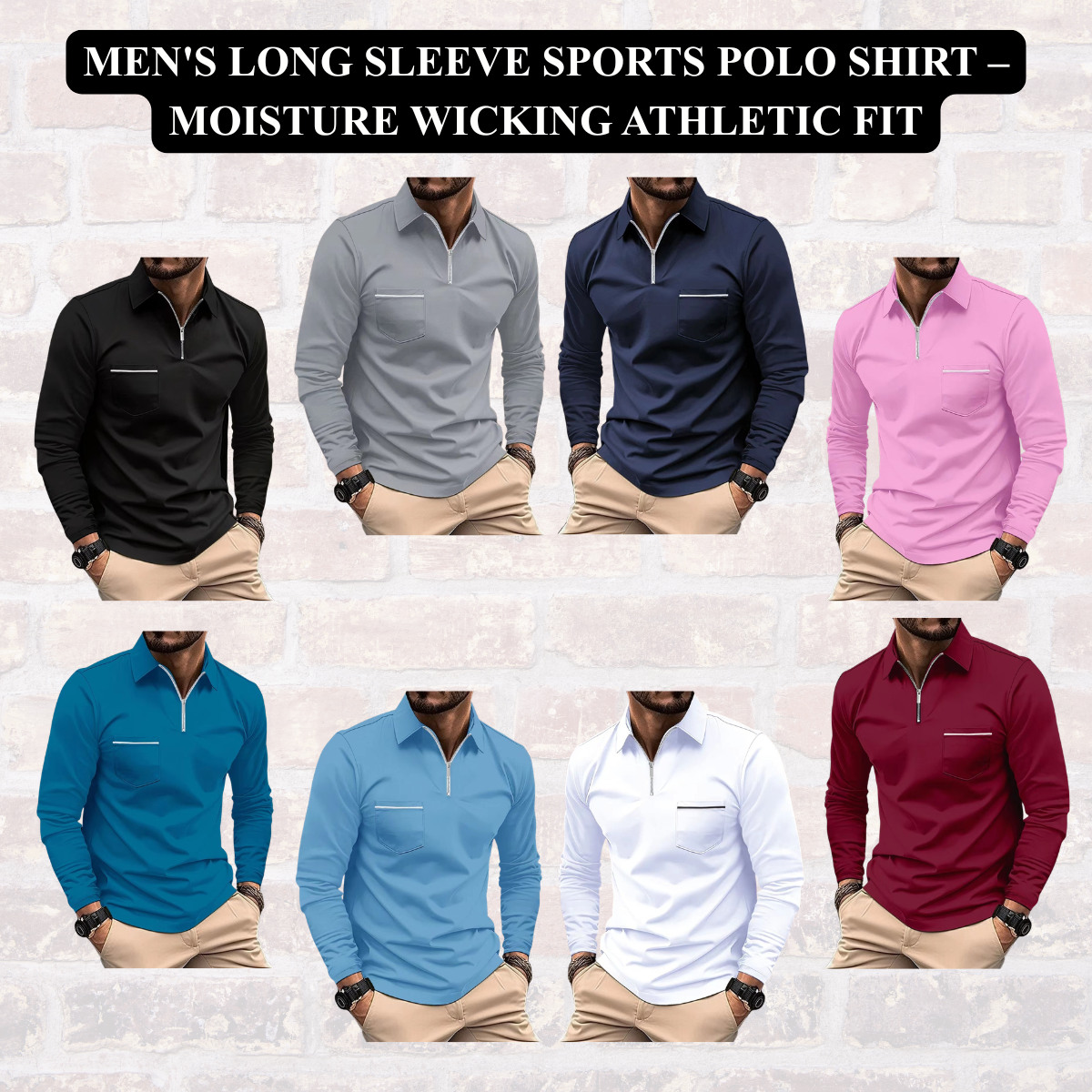 Men's Long Sleeve Sports Polo Shirt – Moisture Wicking Athletic Fit