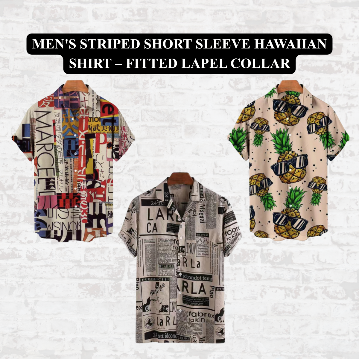 Men's Striped Short Sleeve Hawaiian Shirt – Fitted Lapel Collar