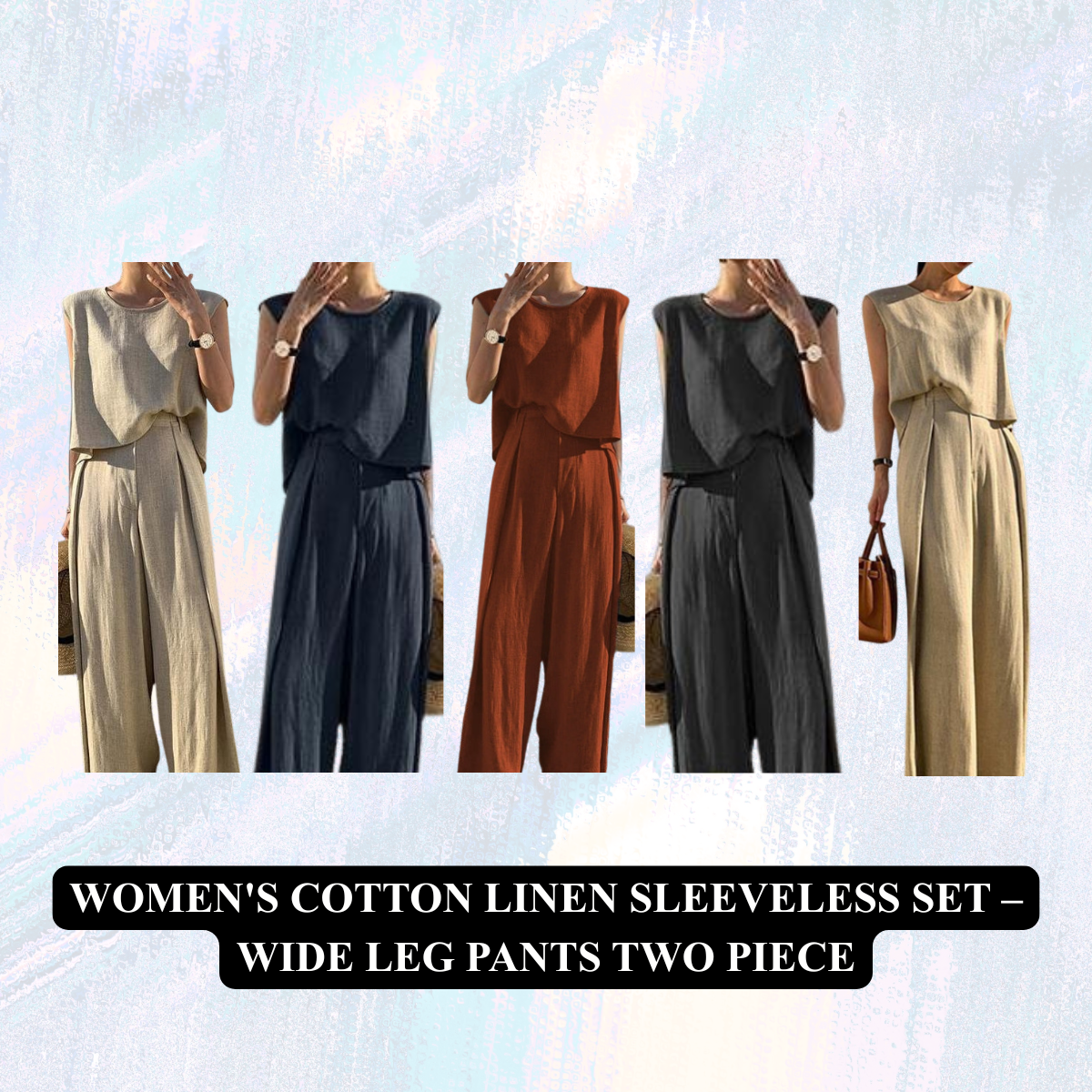 Women's Cotton Linen Sleeveless Set – Wide Leg Pants Two Piece