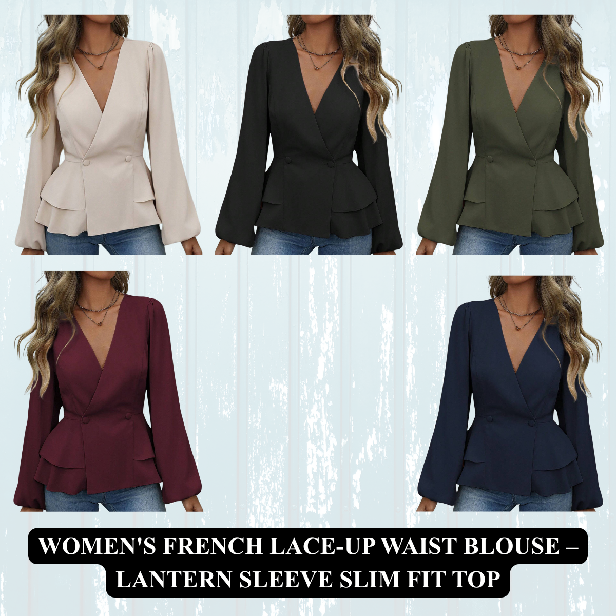 Women's French Lace-Up Waist Blouse – Lantern Sleeve Slim Fit Top