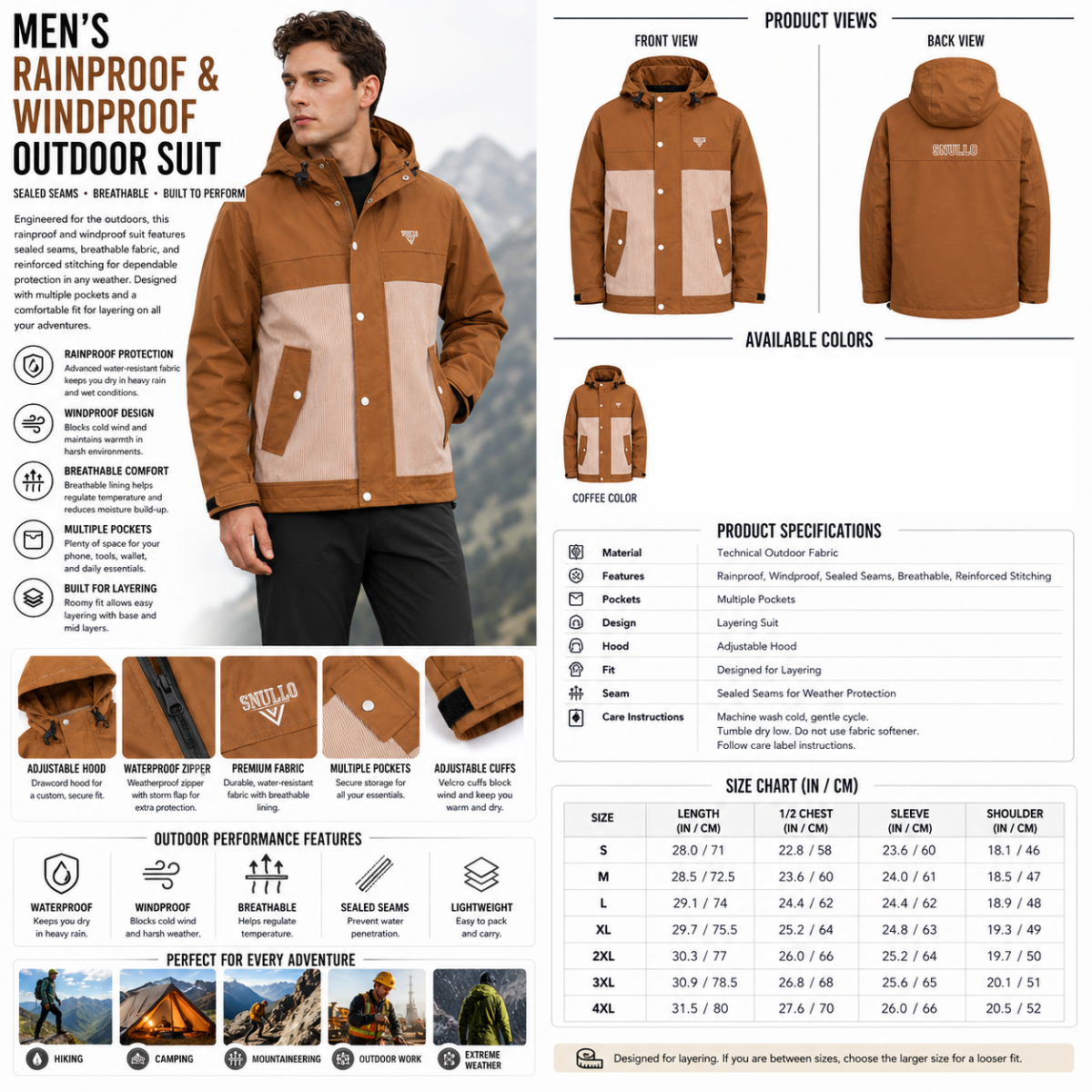 Men's Rainproof Windproof Outdoor Suit – Sealed Seams Breathable