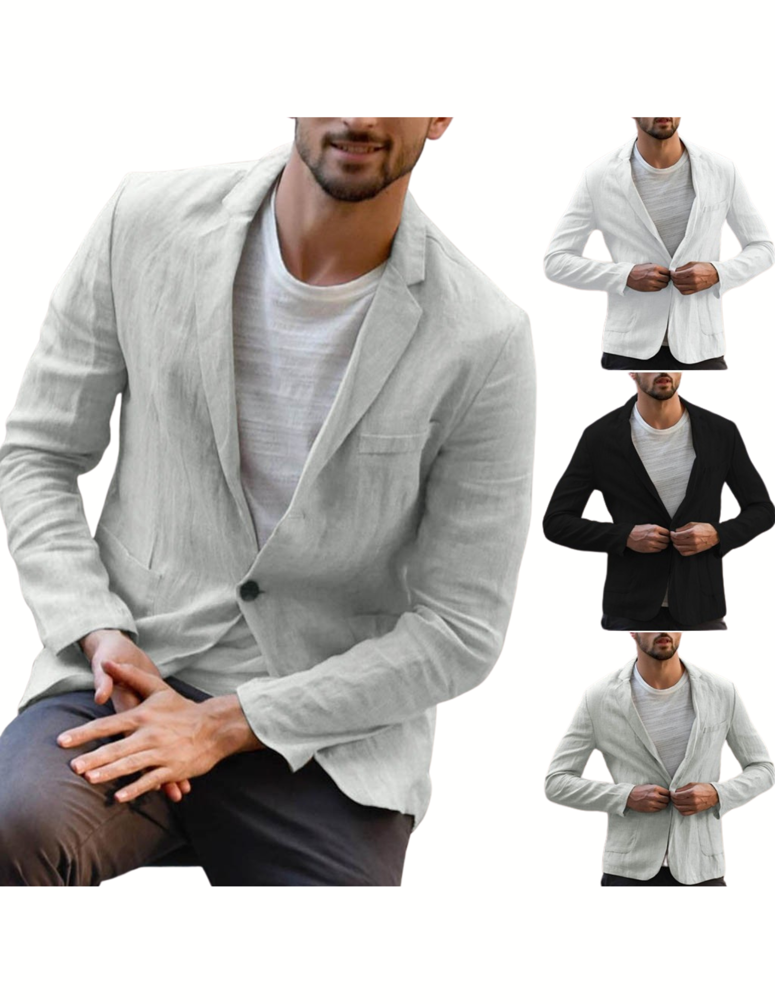 Men's Cotton Linen Casual Blazer – Lightweight Solid Color Jacket