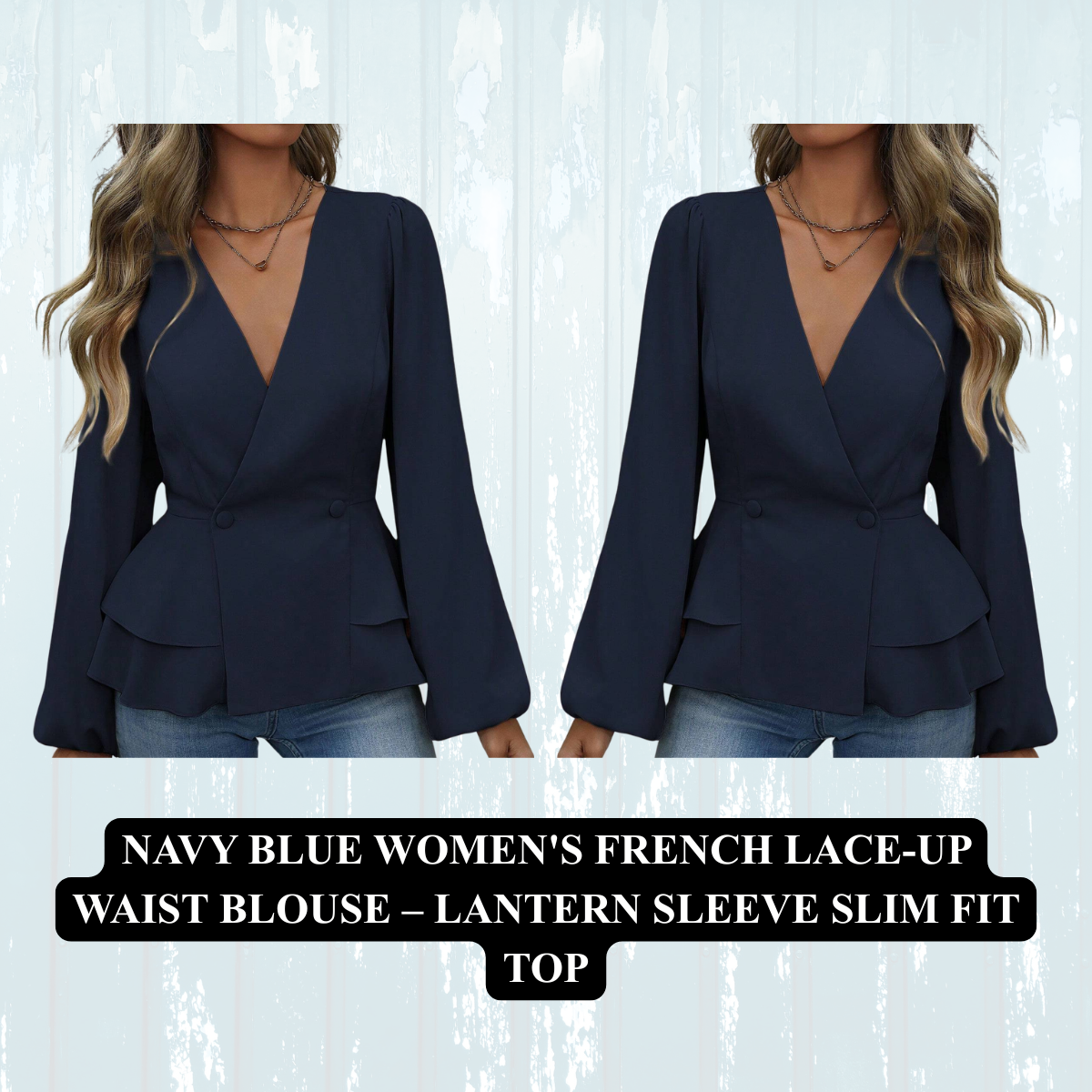 Women's French Lace-Up Waist Blouse – Lantern Sleeve Slim Fit Top