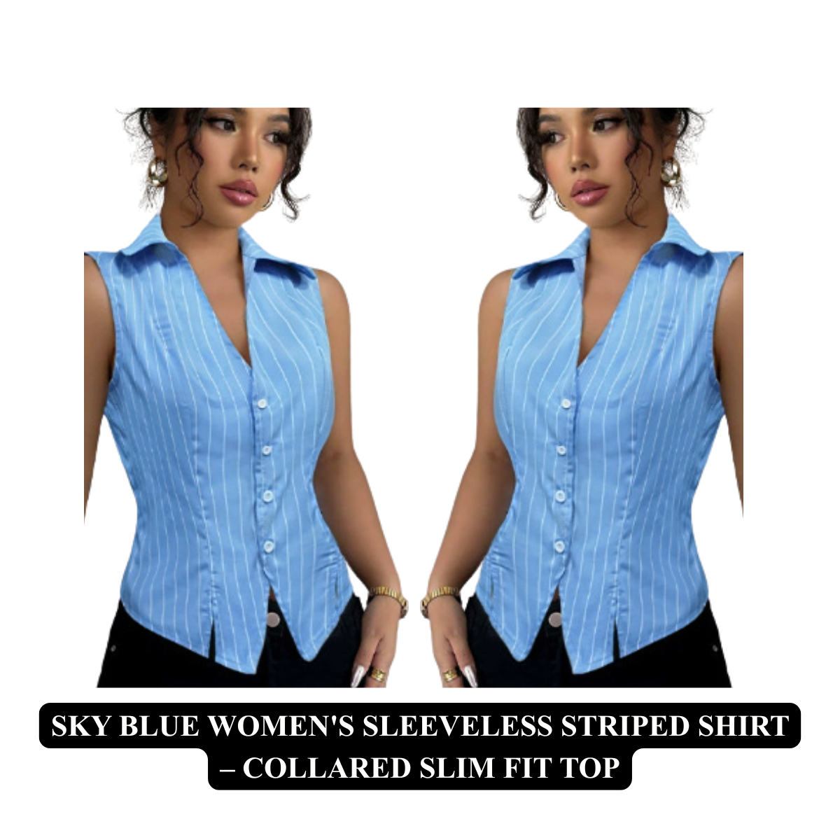 Women's Sleeveless Striped Shirt – Collared Slim Fit Top