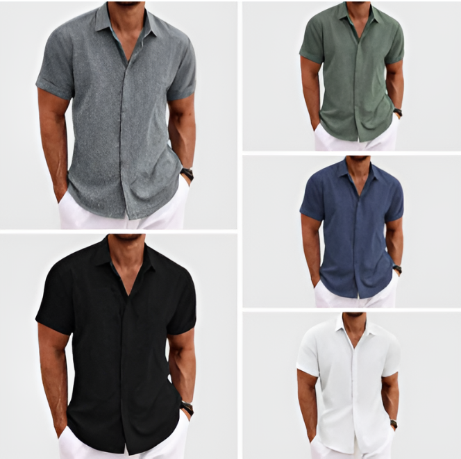 Men's Linen Short Sleeve Shirt | Solid Color Loose Fit Tee